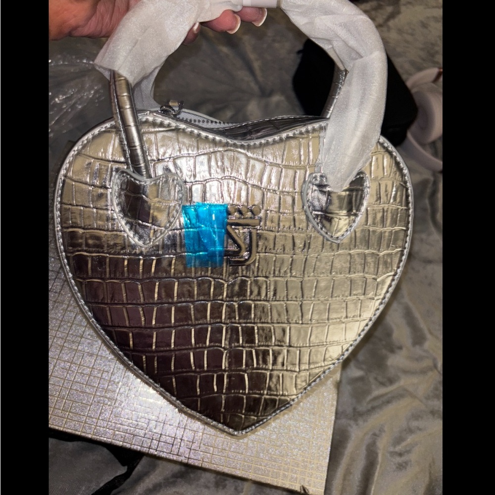 Silver Mini Bag with Croc Embossed Texture